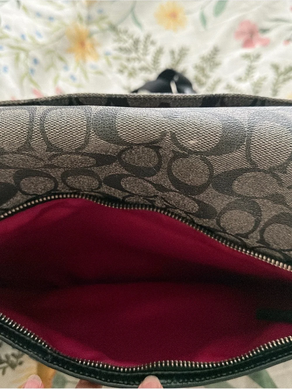 Coach Gray Signature Canvas Messenger Bag with Black Trim